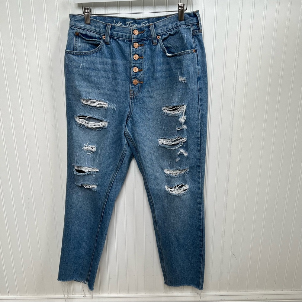 We the Free Blossom Rigid Button Fly Distressed Raw Hem Jeans Size 31